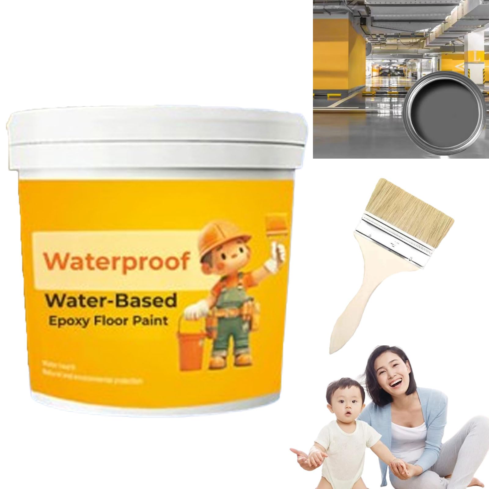 POTKFMN Waterproof Water-Based Epoxy Floor Paint, 300g Quick Dry Anti Slip Water Based Floor Paint, Waterproof Concrete Floor Paint for Garage, Kitchen or Industrial Factory (Dark-Gray)