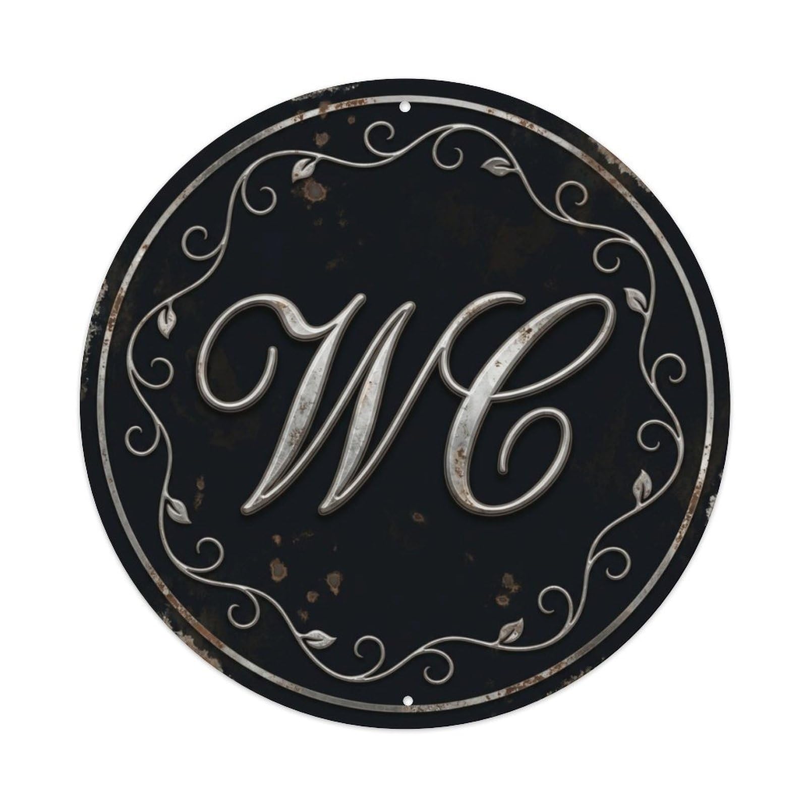 Fqcyn Style Toilet （Wc） Shabby Aged Restroom Shield Metal Tin Sign Plaque Wall Decor For Cafe, Club Bar, Office, Home Garden Round Metal Poster 8X8inch