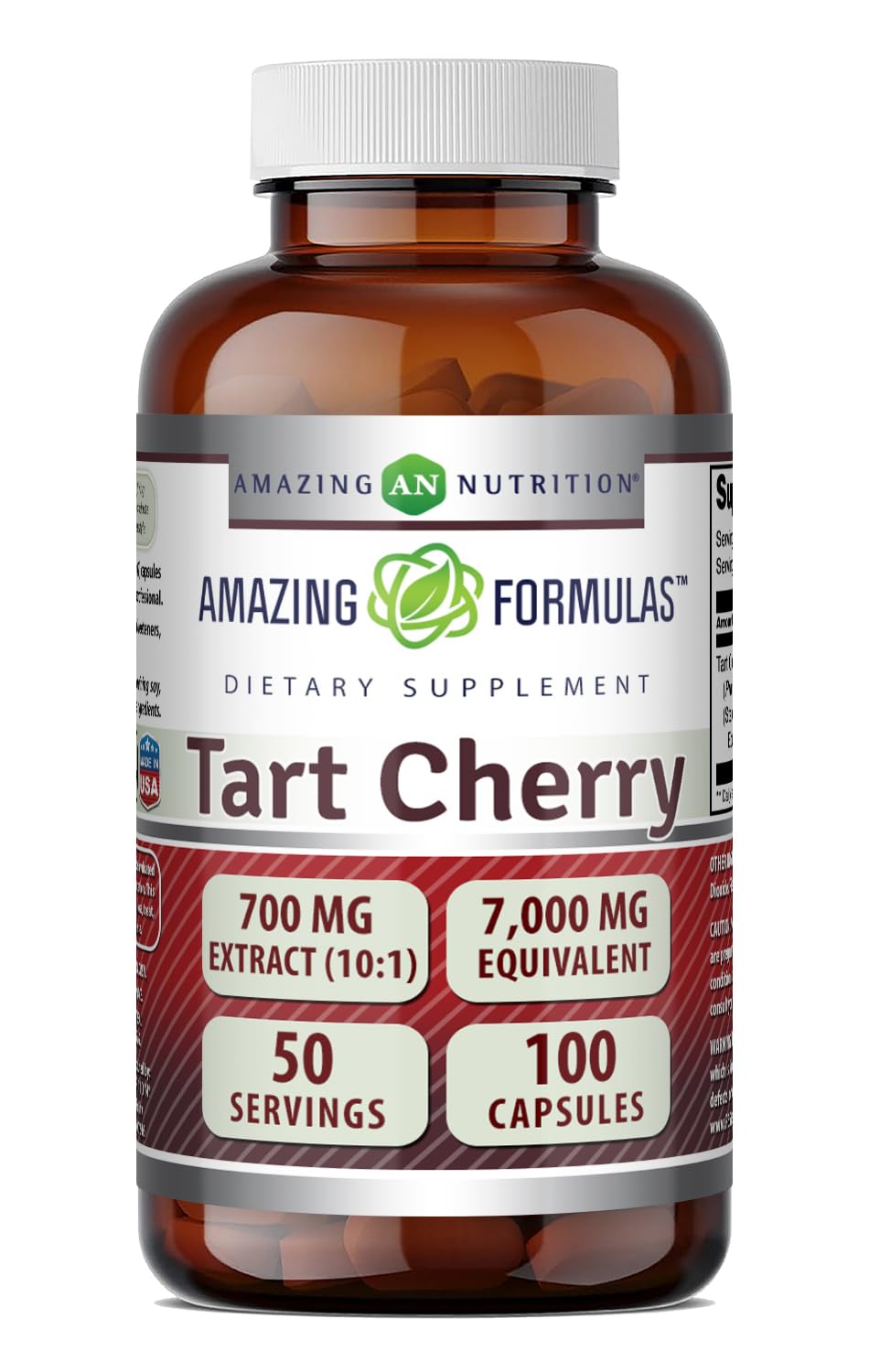 Amazing Formulas Tart Cherry 700 Mg | 10:1 Extract | 100 Capsules Supplement | Non-GMO | Gluten-Free | Made in the USA Unflavoured 100 Count (Pack of 1)