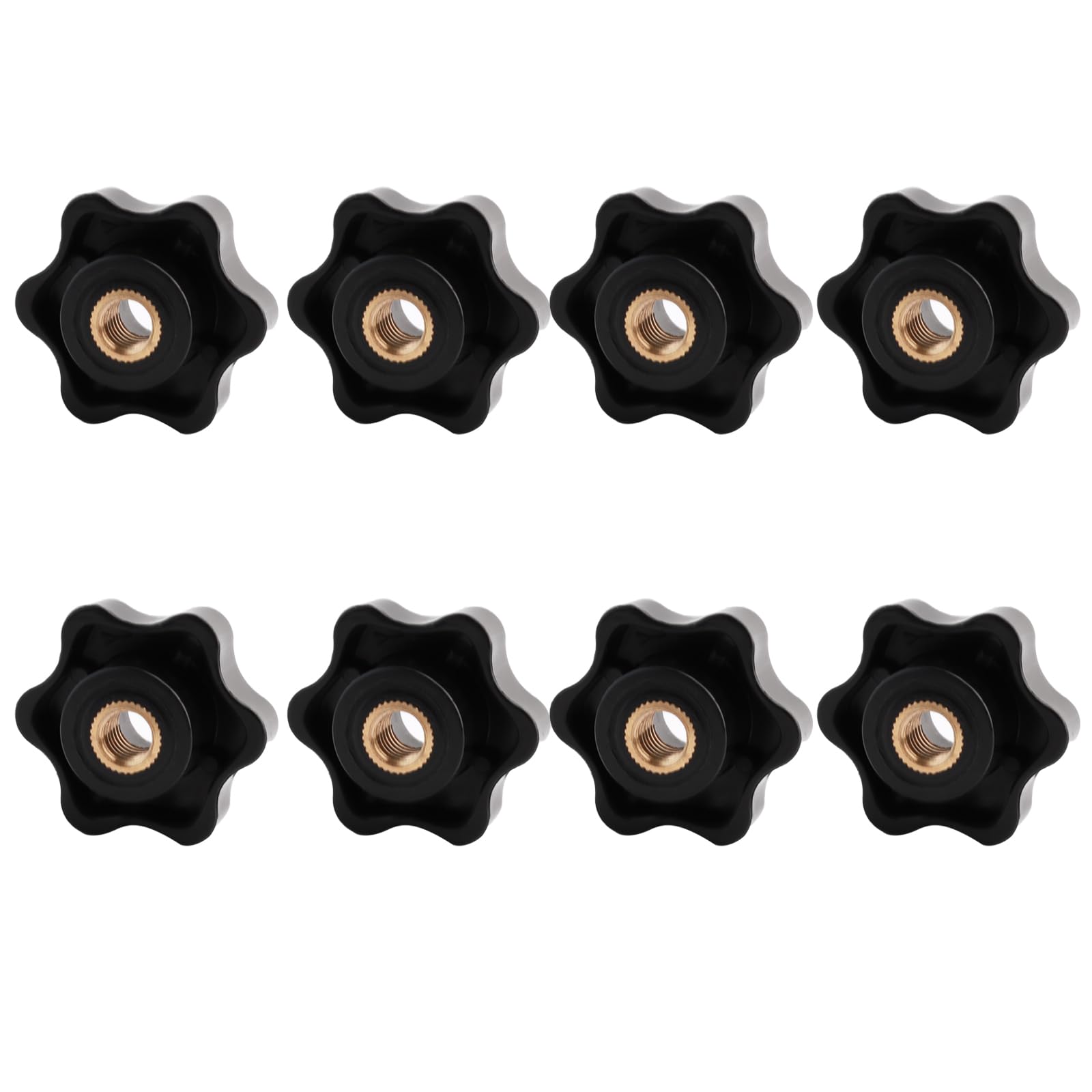 8 dadi con impugnatura a stella M8, diametro esterno 38 mm, dado ad ala in plastica nera, dado zigrinato, filettatura interna in ottone per macchine utensili, attrezzature per il fitness