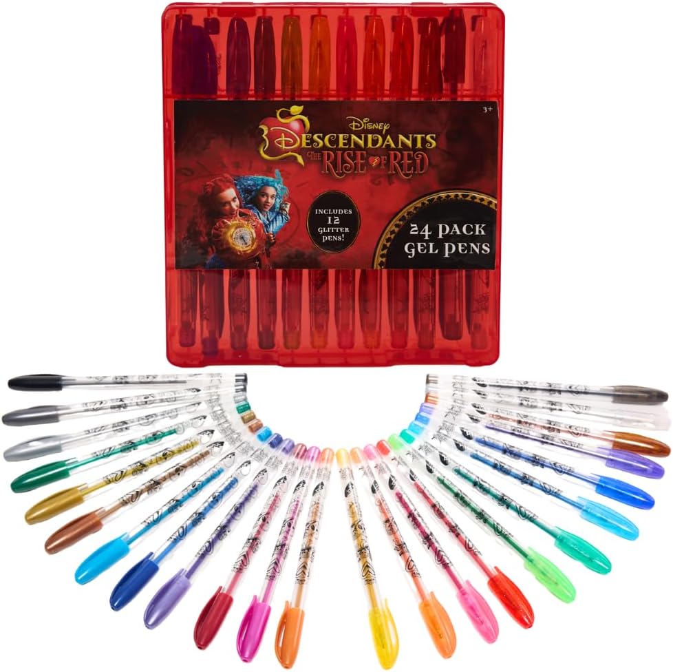 Disney Descendants the Rise of Red Gels Pen Set for Kids, 24 Pack with Glitter Gel Pens, Cute Pens for Girls