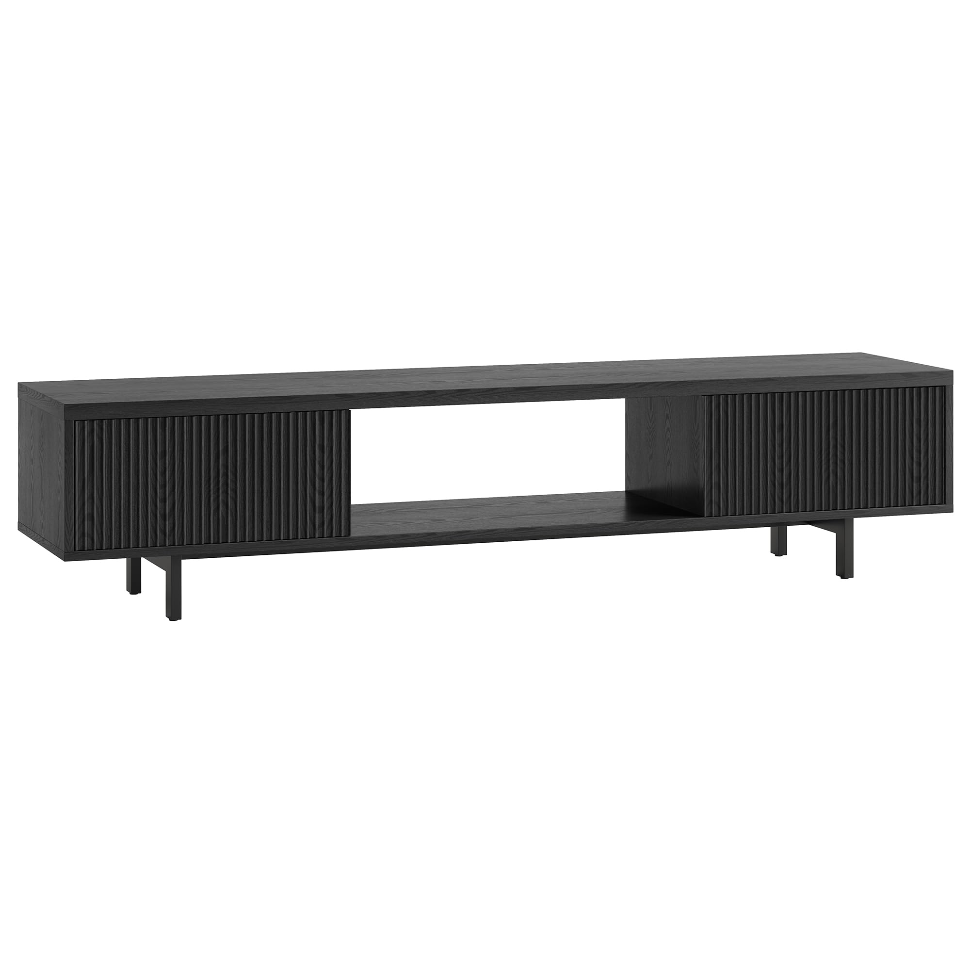 Henn&Hart Fluted TV Stand for TVs up to 78" with 2 Ribbed Side Storage Cabinets and Open Center Storage for Living Room, Family Room, or Office,