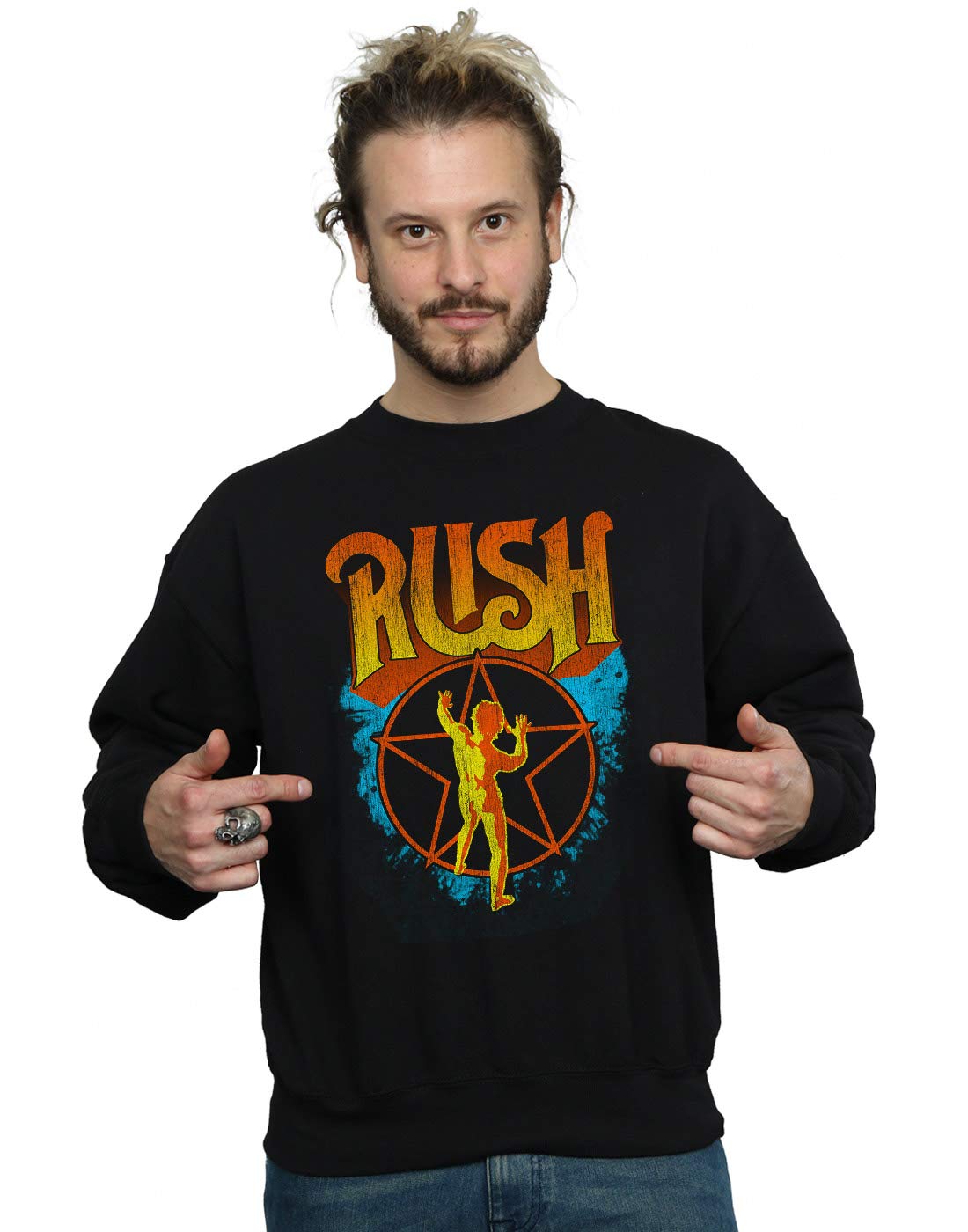 Absolute Cult Men's Black Rush Sunburst Star Sweatshirt Large