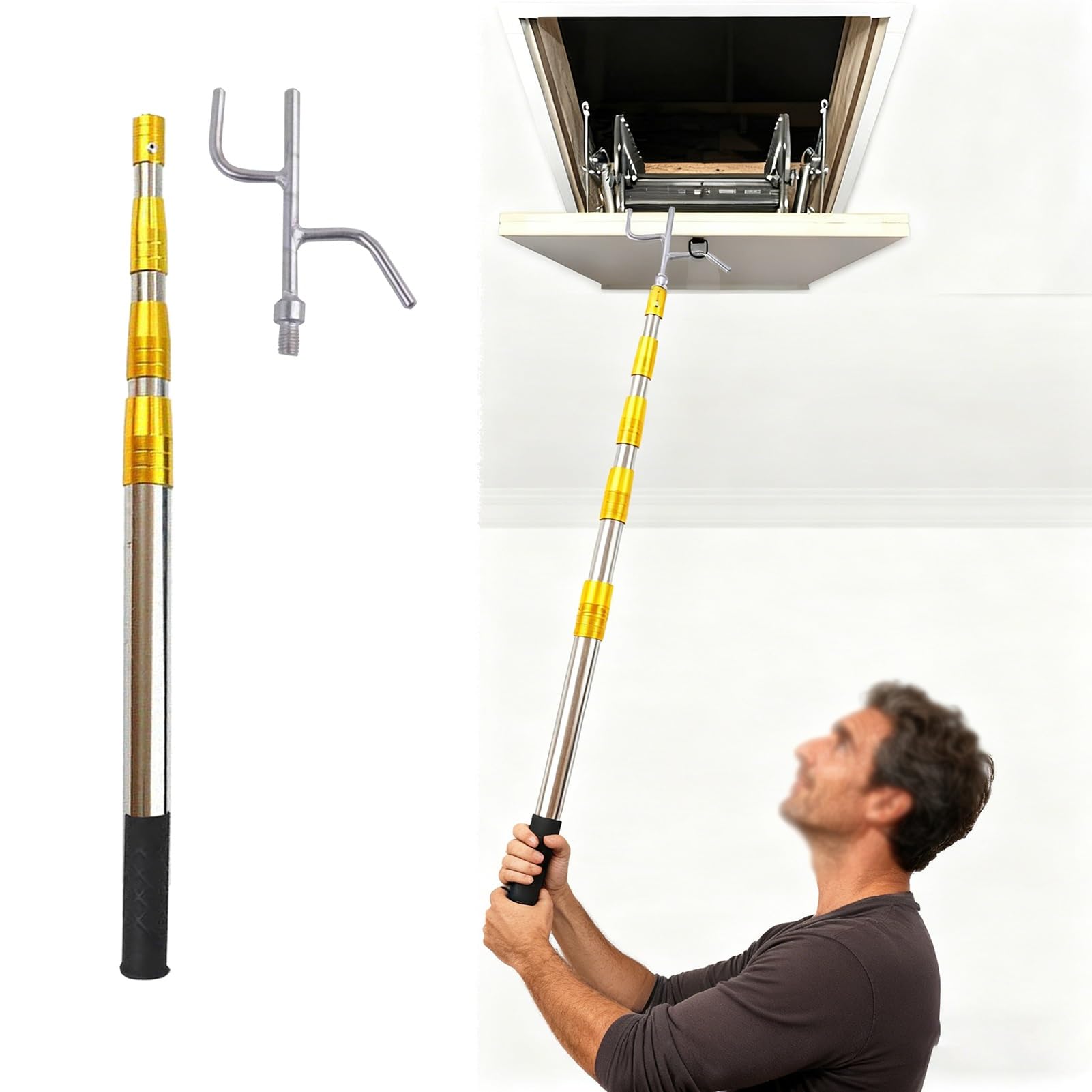 Mezzo Marinaio per Barca Ganci di Sollevamento per Soffitta/Gancio per Barche, Aste di Prolunga Telescopiche per Soffitta a 3/4/5/6 Sezioni, Asta di Spinta per Scale(80-180cm/32"-71")