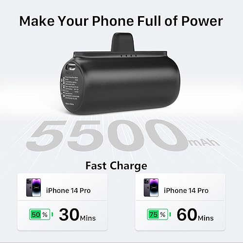 Miniatura 3 de Paquete de 2 cargadores portátiles de 5500 mAh para iPhone, cargador de teléfono portátil de viaje ultra compacto PD de carga rápida, mini banco de