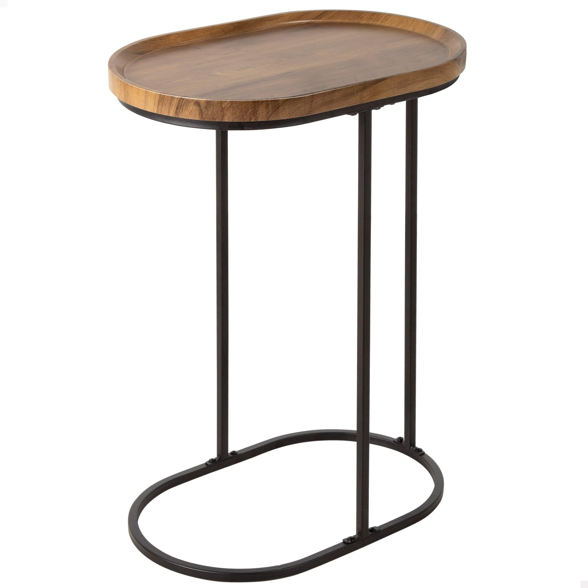 AKTIVE MAX Home Side Table, 45 x 30 x 60 cm, Maximum Load 5 kg, Round, Oak Effect, Black Metal Frame, Coffee Table, Decoration for Living Room, Bedroom, Office (18503)