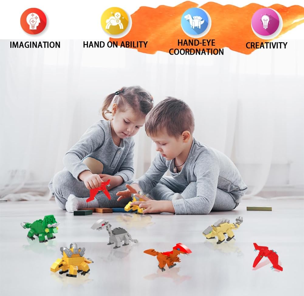 WODMAZ 24 Packs Dinosaur Building Blocks, Dinosaur Toys Building Set for Kids Goodie Bags Birthday Gifts, Easter Basket Stuffers, Easter Party Favor