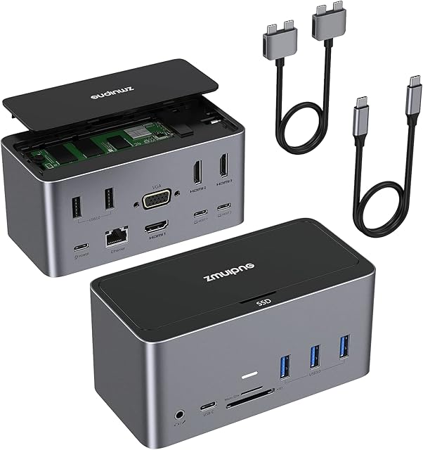 USB C Docking Station Dual Monitor for MacBook Dell XPS,USB C Dock MacBook Docking Station,Thunderbolt 3 Multiport Hub to 3 HDMI,VGA,Ethernet,5 USB,SSD,PD for MacBook Pro M1 2021,HP,Surface