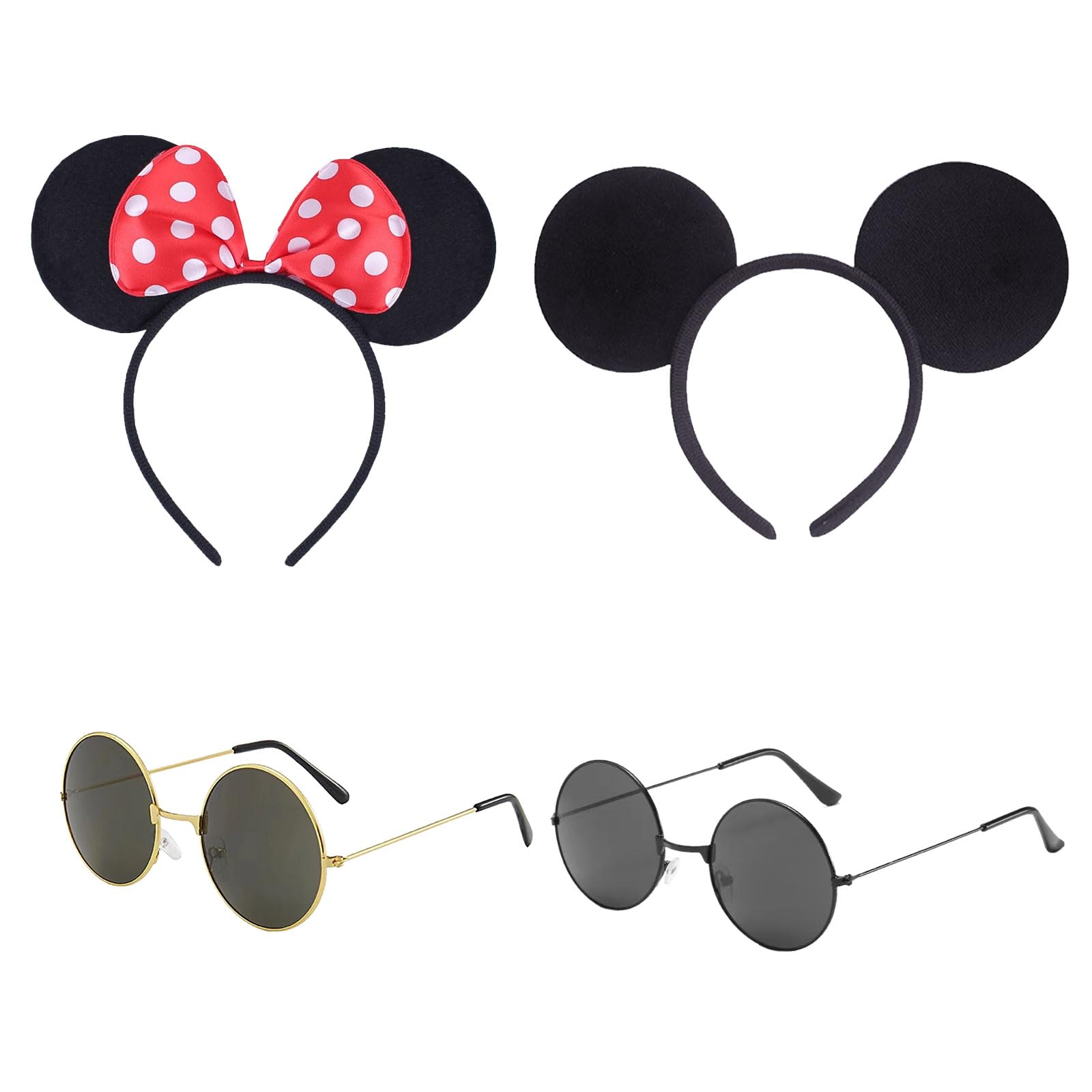 EUPSIIU 4 Piezas Orejas de Ratón de Dibujos Diadema Disfraces Set con Orejas de Ratón Gafas de sol Redondas, Cosplay de Orejas Mouse Disfraz de Diadema para el cabello para Fiesta Cumpleaños