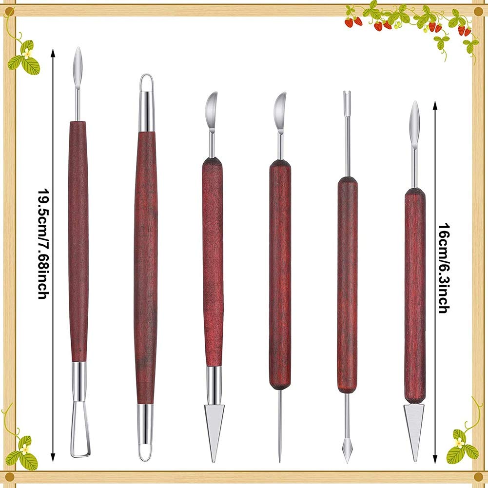 12 Pezzi Set Di Strumenti Per Ceramica E Scultura – Manico In Legno E Punta In Acciaio Inox Per Modellare Argilla, Kit Fai Da Te Per Adulti E Bambini - 3
