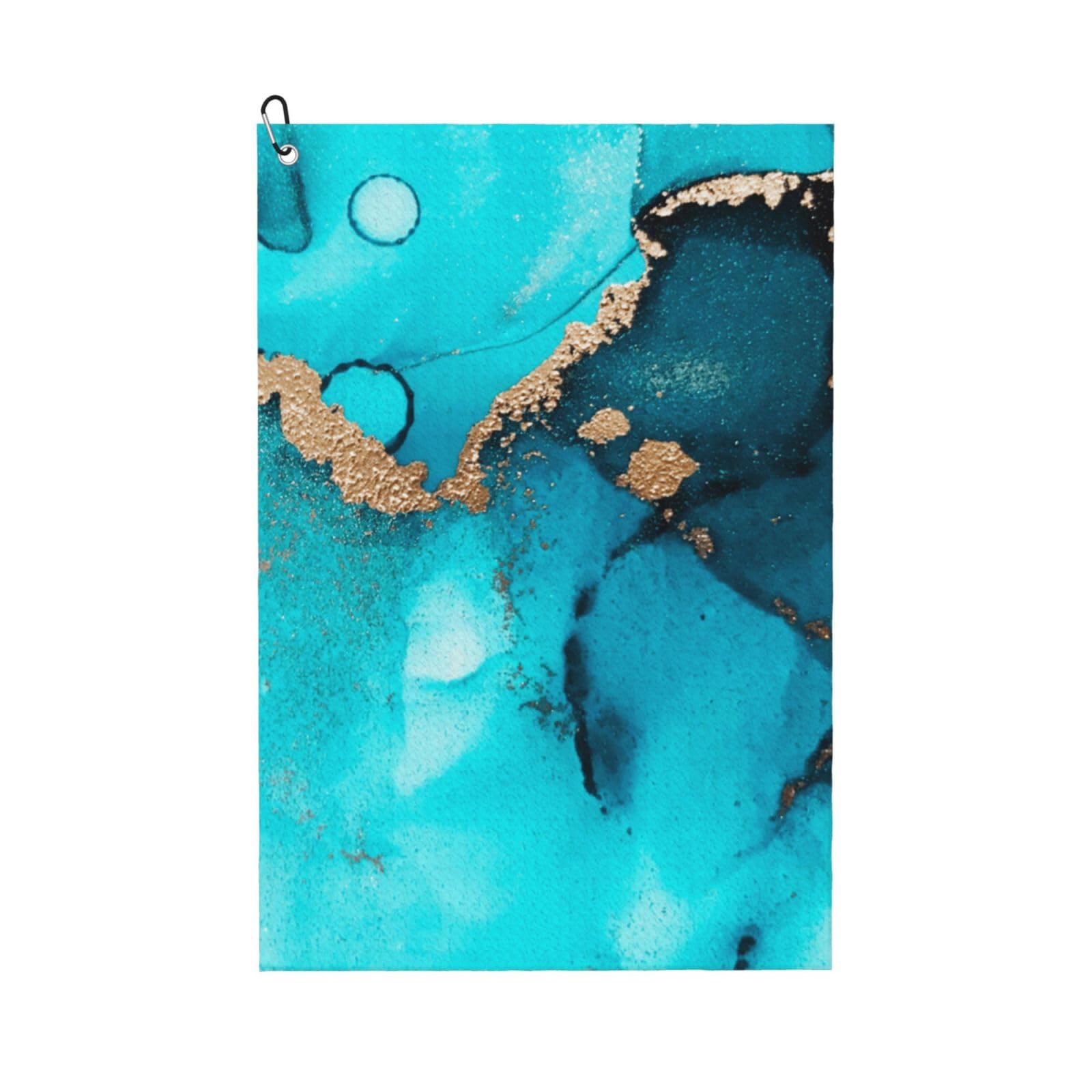 Hnnkloy Trendy Abstract Teal Gold Swirls, 16x24 in Portable Waffle Golf Towels with Carabiner Clip for Golf Bag