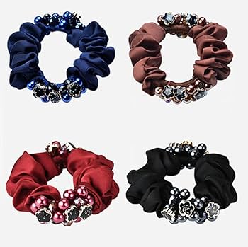 シュシュ ヘアゴム ビーズ ブラックキューブ