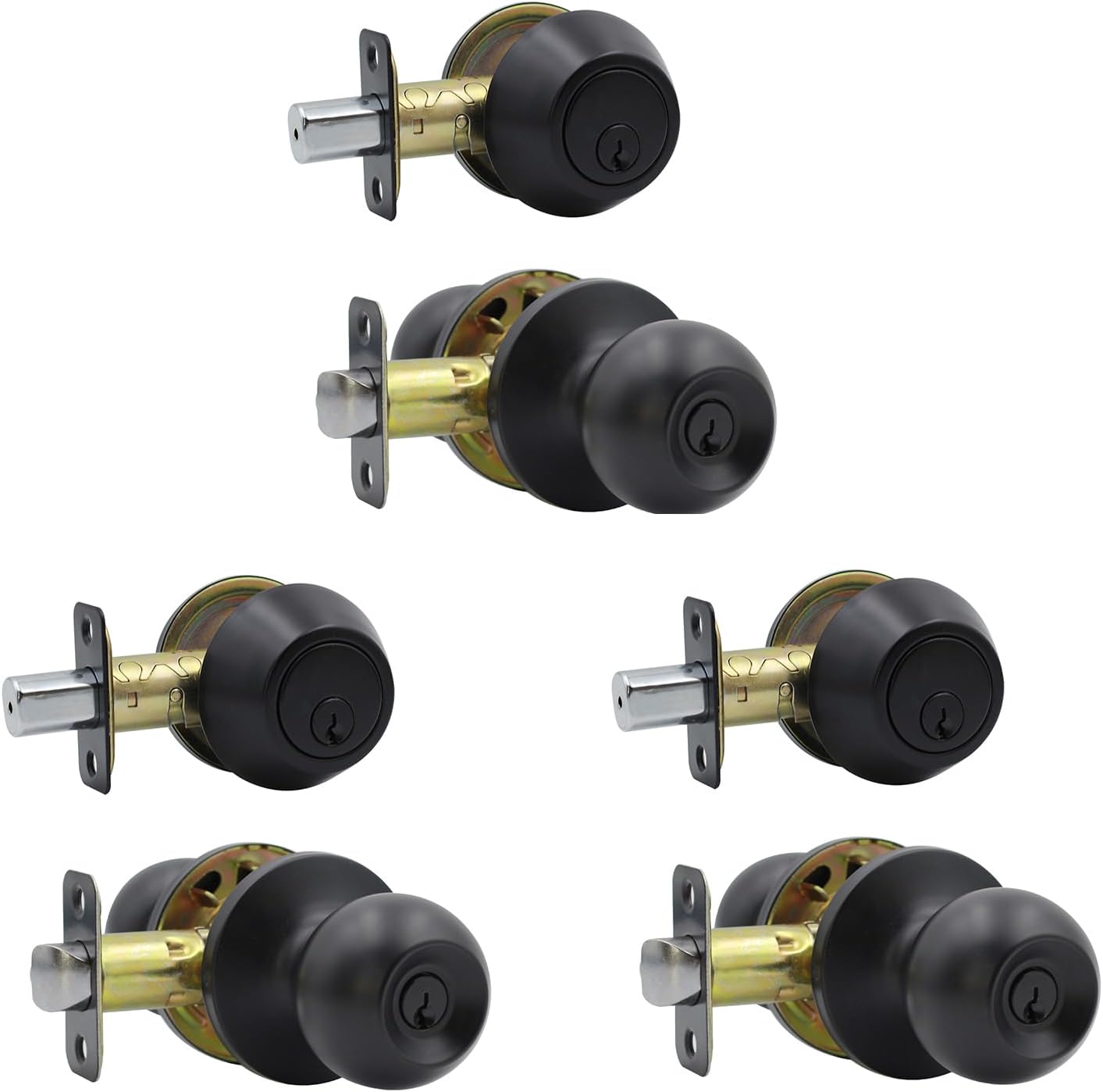 Entry Door Knob and Single Cylinder Deadbolt Combo,Keyed Alike Combination Sets Door Locksets, Matte Black Front Door Knobs and Deadbolt Set (2 Pack)