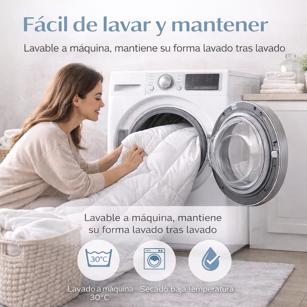 DECASATEXTIL Relleno Nórdico 4 Estaciones Cama 200 (280x240 cm) – Edredón Doble 150+300 gsm – Invierno y Verano – Microfibra Transpirable e Hipoalergénica – Blanco – Diseño en Caja