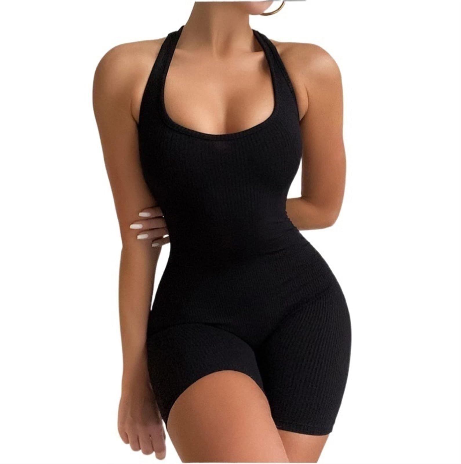 QTANZIQI Shapewear para Mujer, Cuerpo Completo, Control de Barriga, Espalda Cruzada, Cuello Halter, Tops a Mitad del Muslo, más Delgado, Levantador de glúteos