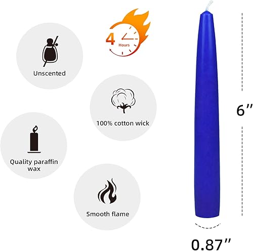 Miniatura 5 de Zest Candle Velas cónicas de 12 piezas, 6 pulgadas, color azul