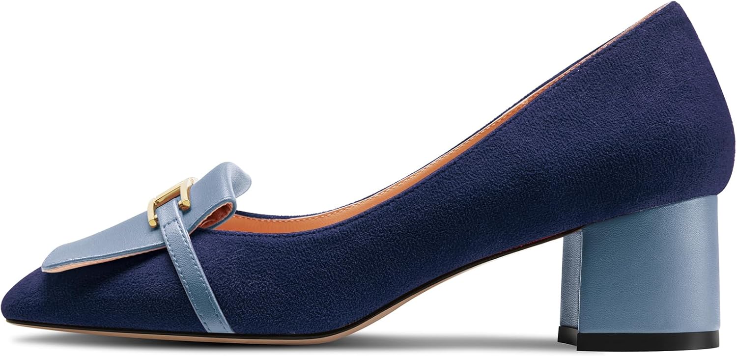 Miniatura 2 de Castamere Zapatos de tacón medio con punta cuadrada para mujer, con cadena de metal, sin cordones, para boda, graduación, 2.0 pulgadas