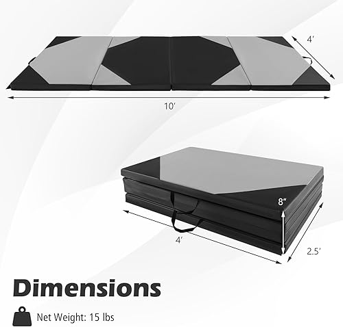 Vista 14 de Giantex 4'x10'x 2" Gymnastics Mat, 4-Panel Folding Aerobics Exercise Mat w/Hook & Loop Fastener, Carrying Handle, Portable Tumbling Mat for