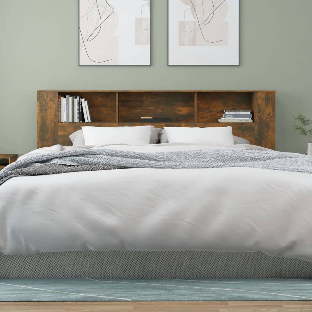 vidaXL Headboard Cabinet Home Indoor Bedroom Bookcase Headboard Cabinet Wooden Storage Bed Backboard Footboard Furniture Bed Accessory Smoked Oak - Image 7