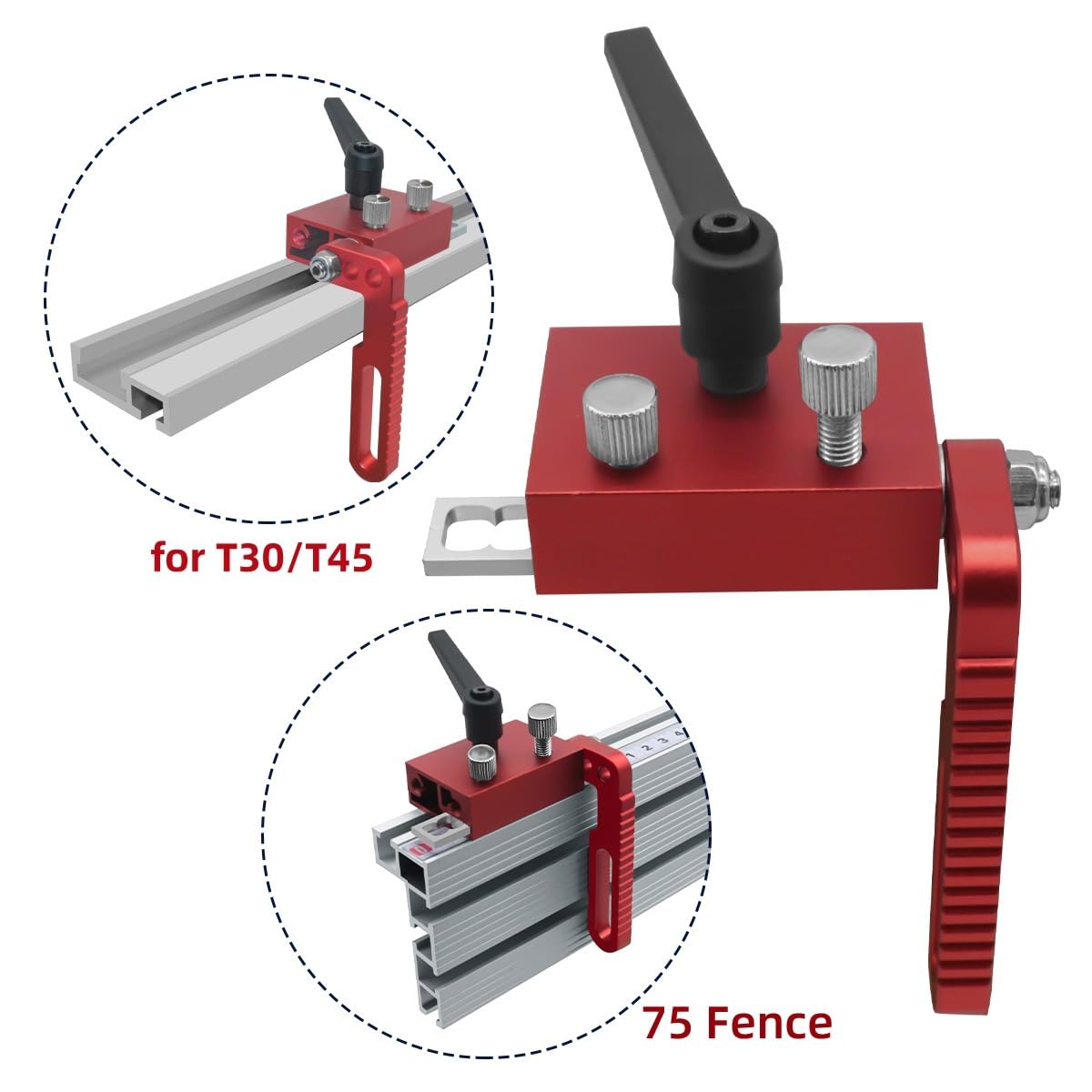 T-Schienen-Anschlag aus Aluminiumlegierung, Typ 75, Gehrungsschienen-Anschlag, T-Nut T-Schienen, fester Holzbearbeitungs-Positionierer, für Holzbearbeitung DIY-Werkzeuge (Schwarz)