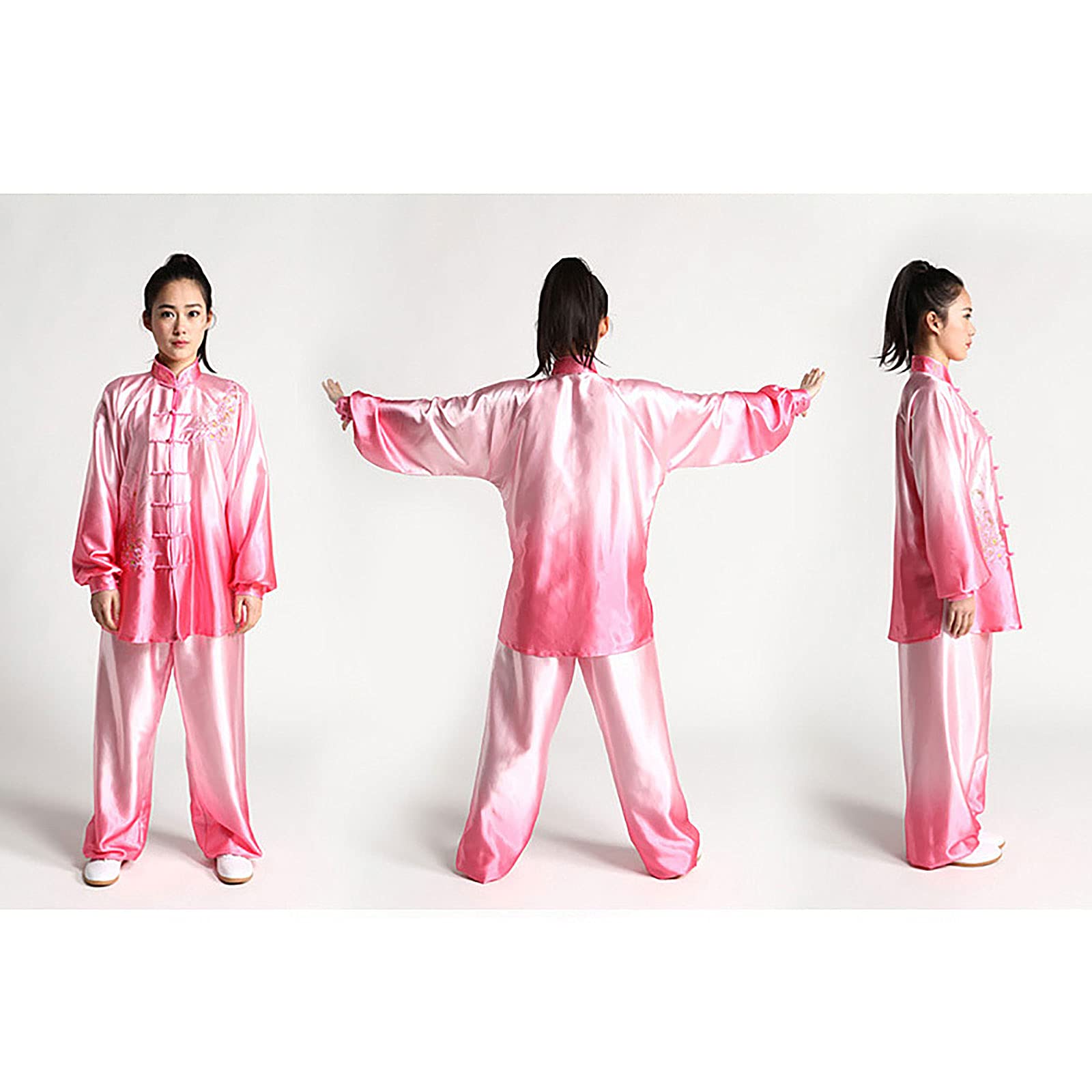 Damskie chińskie tradycyjne mundury do Tai Chi i Wing Chun Wing Chun Kung Fu Taekwondo odzież treningowa mundury do Tai Chi i Wing Chun, różowy, XXL