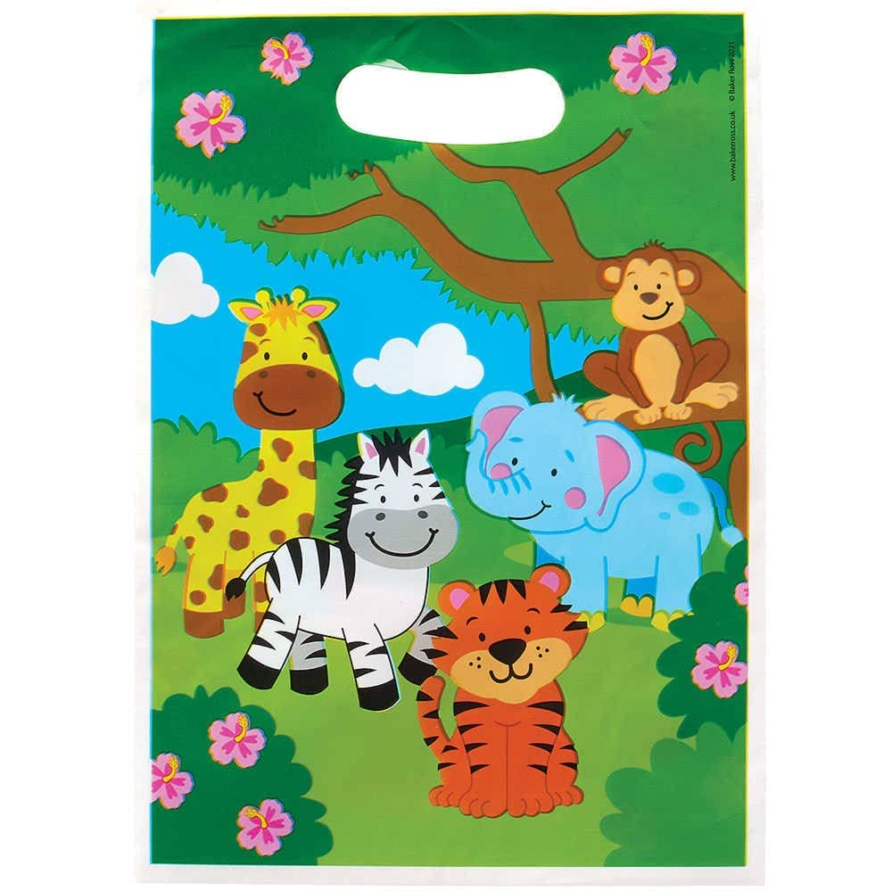 Baker Ross FX105 Jungle Chums Party Loot Bags - Pack of 10, Party Bags for Kids Party, Birthday Party Supplies, Jungle Chums Party Loot Bags
