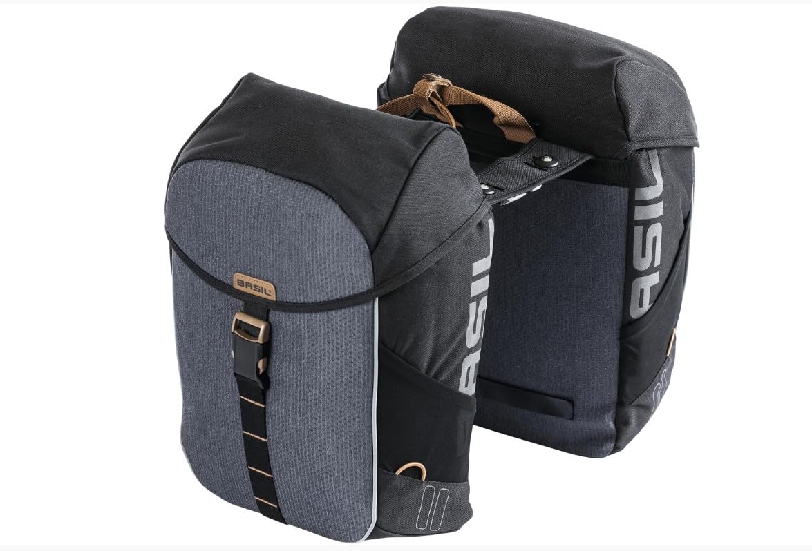 Basil Miles Double Bag MIK - 34L, Blue/Brown, Waterproof, Includes Lockable MIK System, Perfect for Cycling and Commuting — image 1