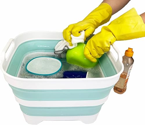 Miniatura 9 de SAMMART Sartén de plástico plegable de 10 L (2.6 galones) con tapón de drenaje, tina de lavado portátil, bañera plegable, almacenamiento de cocina