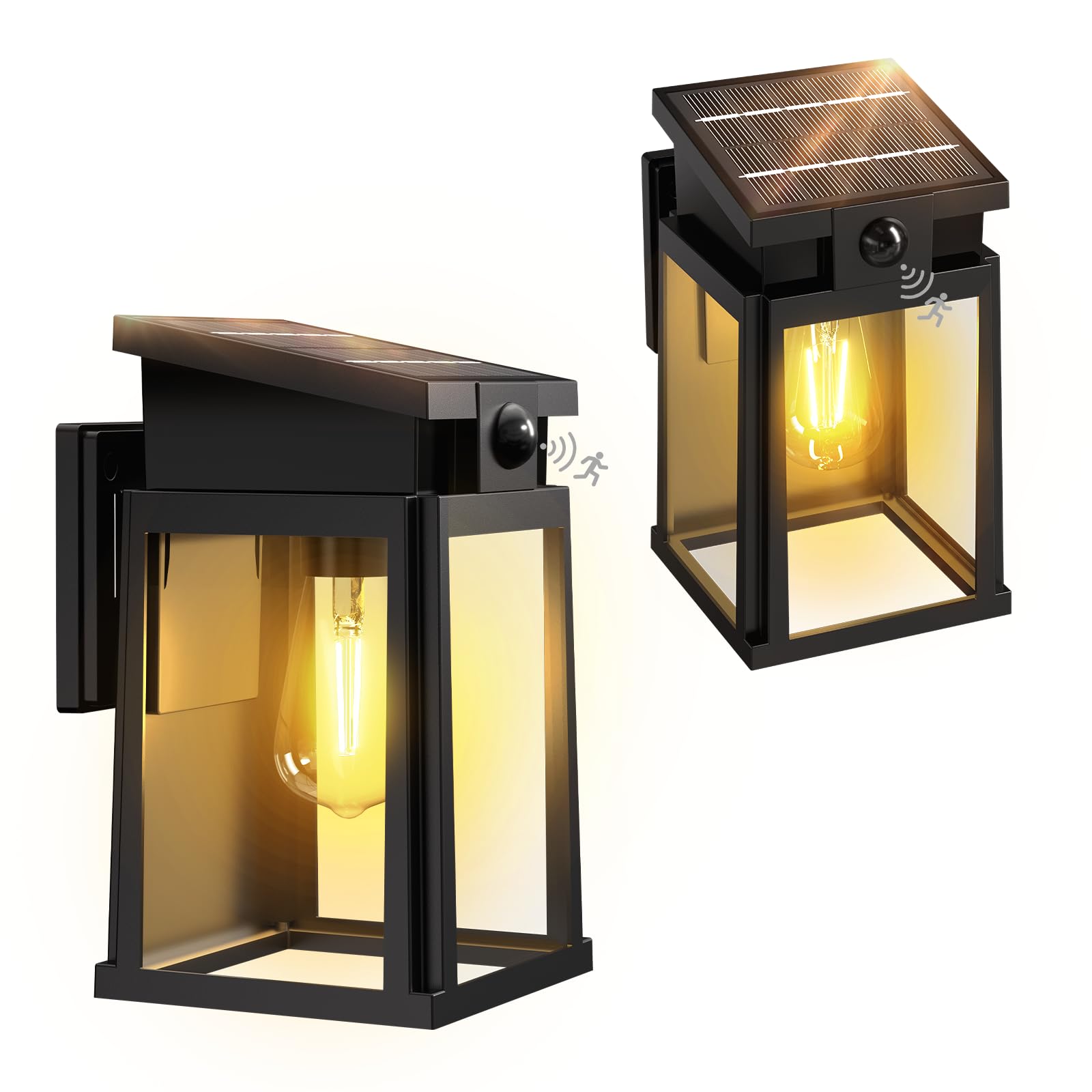 GOODEA Kabellose Veranda Außenlampe mit Bewegungsmelder - 2500mAh Solar Akku Lampe 2 Beleuchtungsmodi, IP65 Wasserdicht, 2er Set E26 Aussenlampe Wand für Eingang Garage Terrasse Hof (2er Set E26)