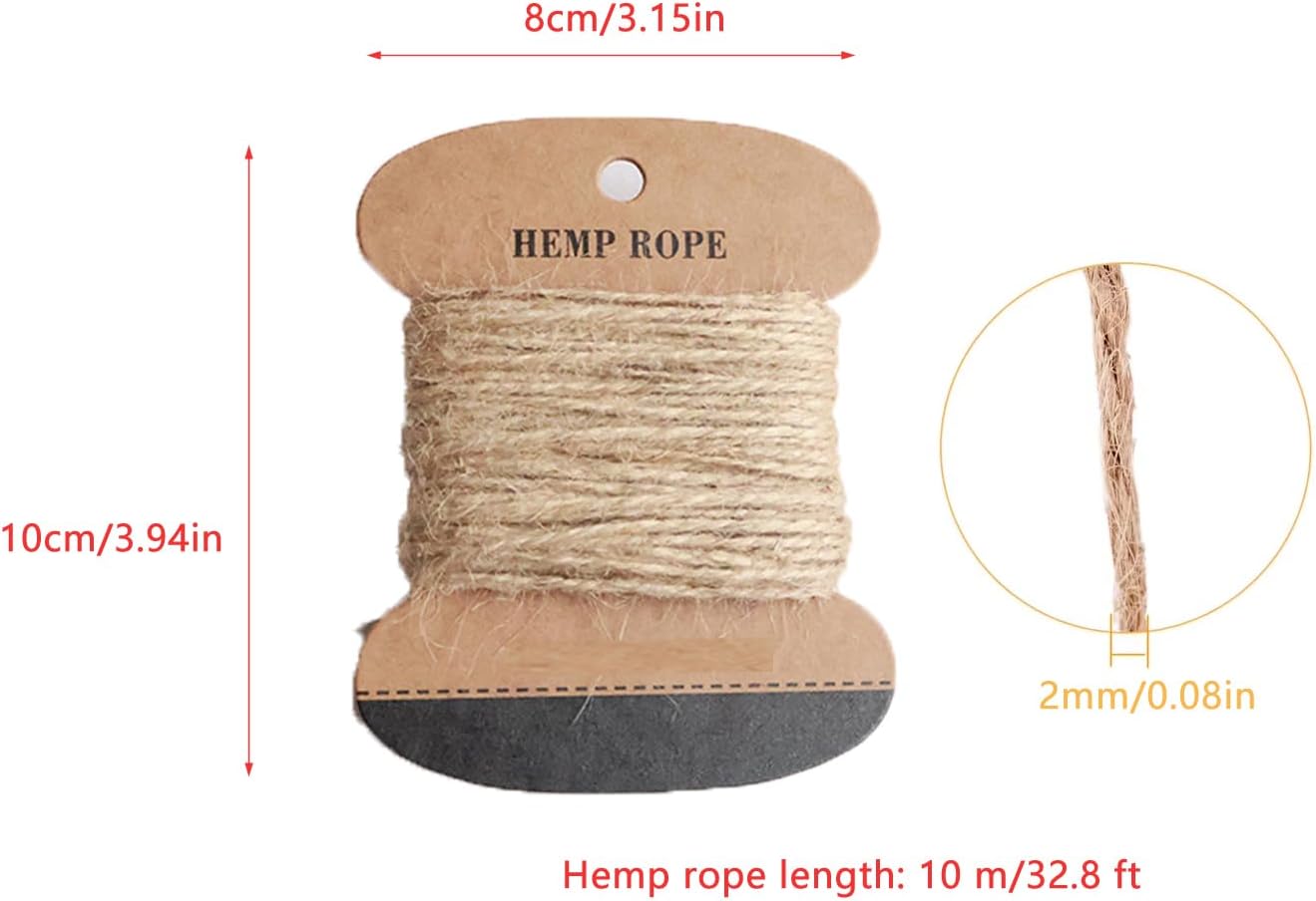 6 Pack Hanging Photo Display String Cord Replacement 2mm Natural Jute Twine Hemp Rope for Photo Hanging Display Room Wall Decor Photo Clips Boho Picture Clothes Pins Wooden Clothespins Collage