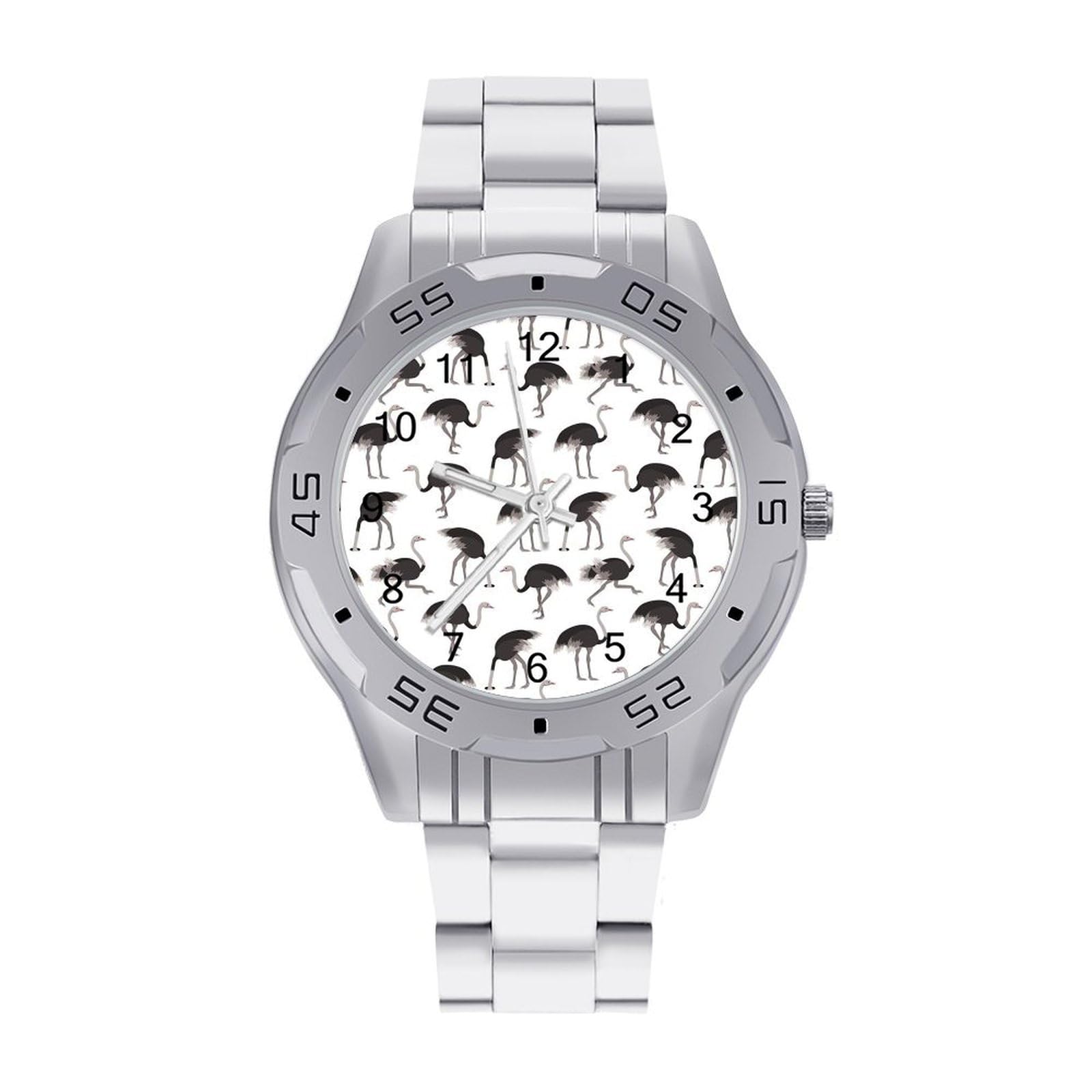 Cartoon Ostrich Bird Simple Wrist Watches for Men Silver Casual Big Face Dress Watch Easy to Read