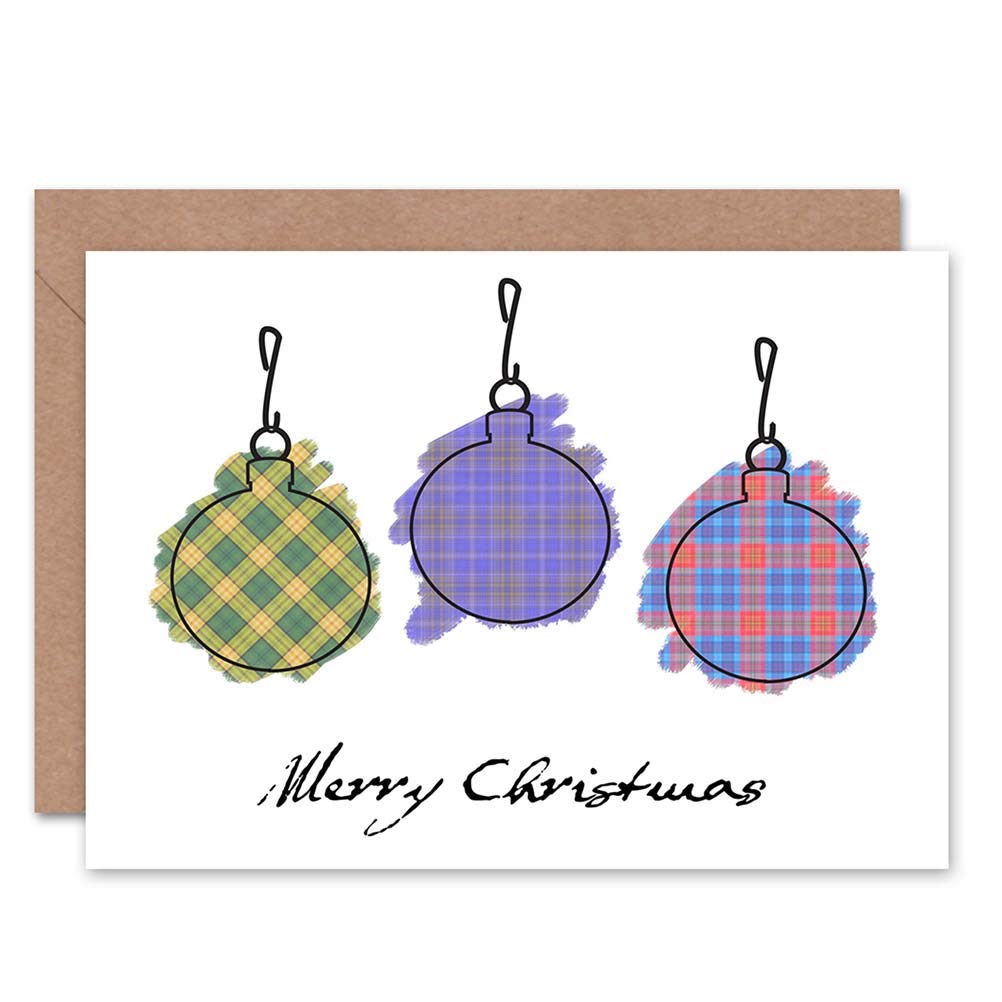 Wee Blue Coo CARD CHRISTMAS XMAS MERRY TREE BAUBLES TARTAN GIFT