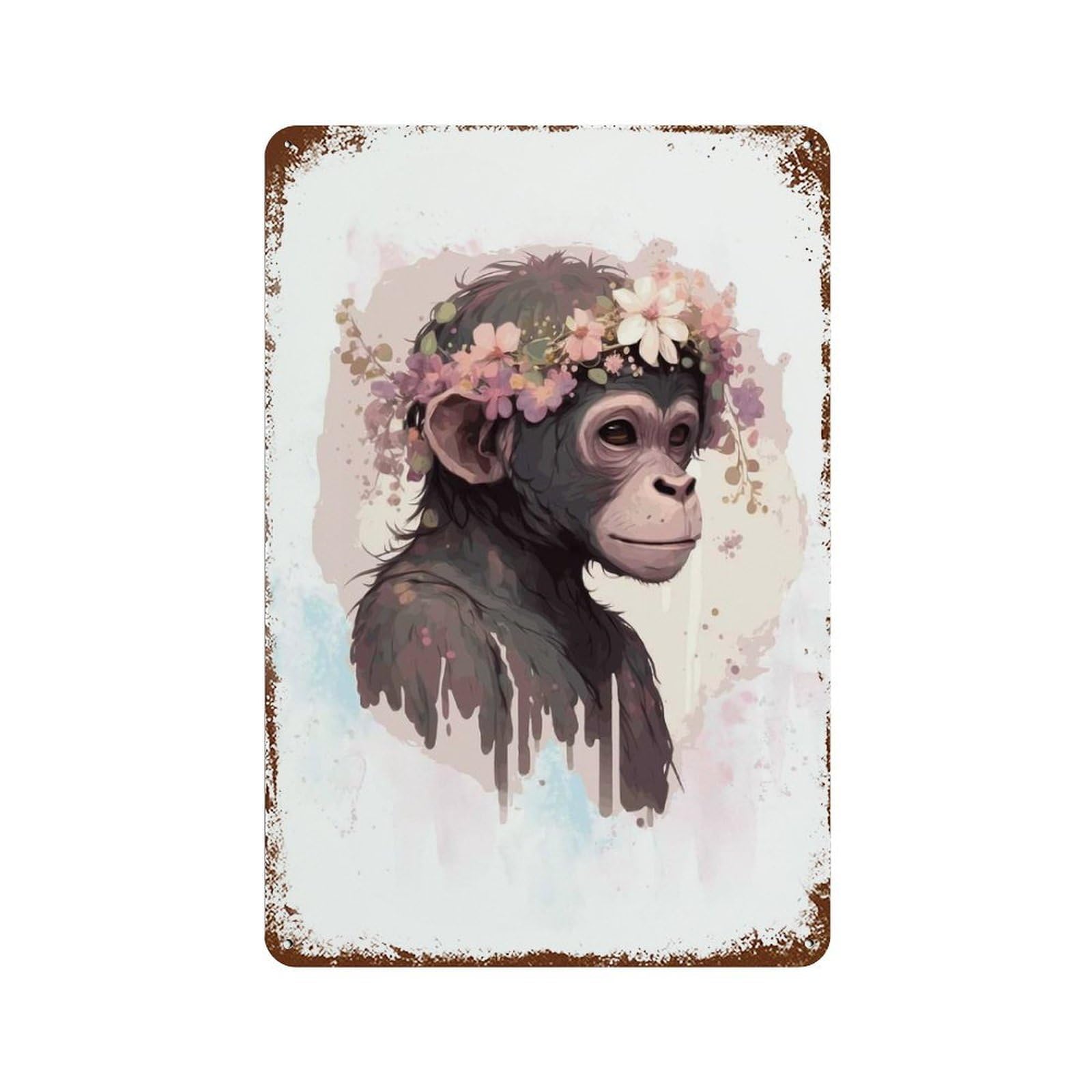 Watercolor Flower Monkey Retro Metal Sign 11.8"x7.9", Novelty Wall Decor for Garage, Pub Or Kitchen