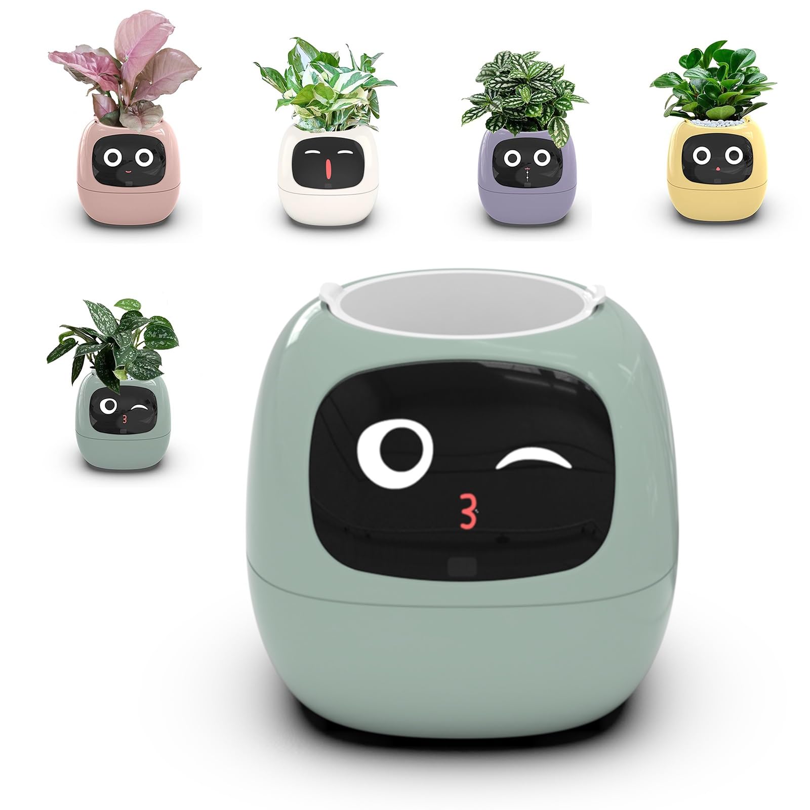 Maceta inteligente, macetas inteligentes AI, macetero inteligente 7 sensores inteligentes, pantalla LCD de chips AI, macetero de jardín con control de aplicación for el hogar, expresión inteligente (