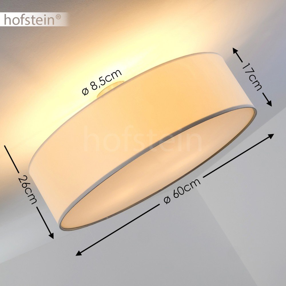 Lampada da soffitto Foggia, lampada da soffitto rotonda con paralume in tessuto bianco, Ø 60 cm, 3 x attacco E27, design retrò, senza lampadina/e