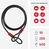 ABUS Câble en boucle Cobra 10/200 - Câble en acier gainé de plastique - 2 m de long, 10 mm d'épaisseur - Sécurité pour les accessoires de vélo et de moto - Noir, Black, 200 cm - 2