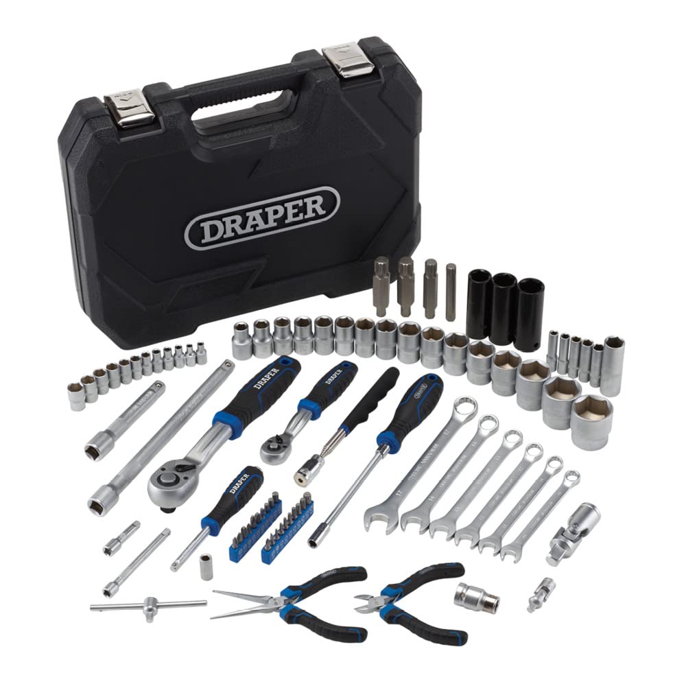 Draper 21444 Hi-Torq 1/2" i 1/4" sq. Dr, zestaw nasadek z grzechotką Quick Release, 83-częściowy do majsterkowania, warsztatu i garażu