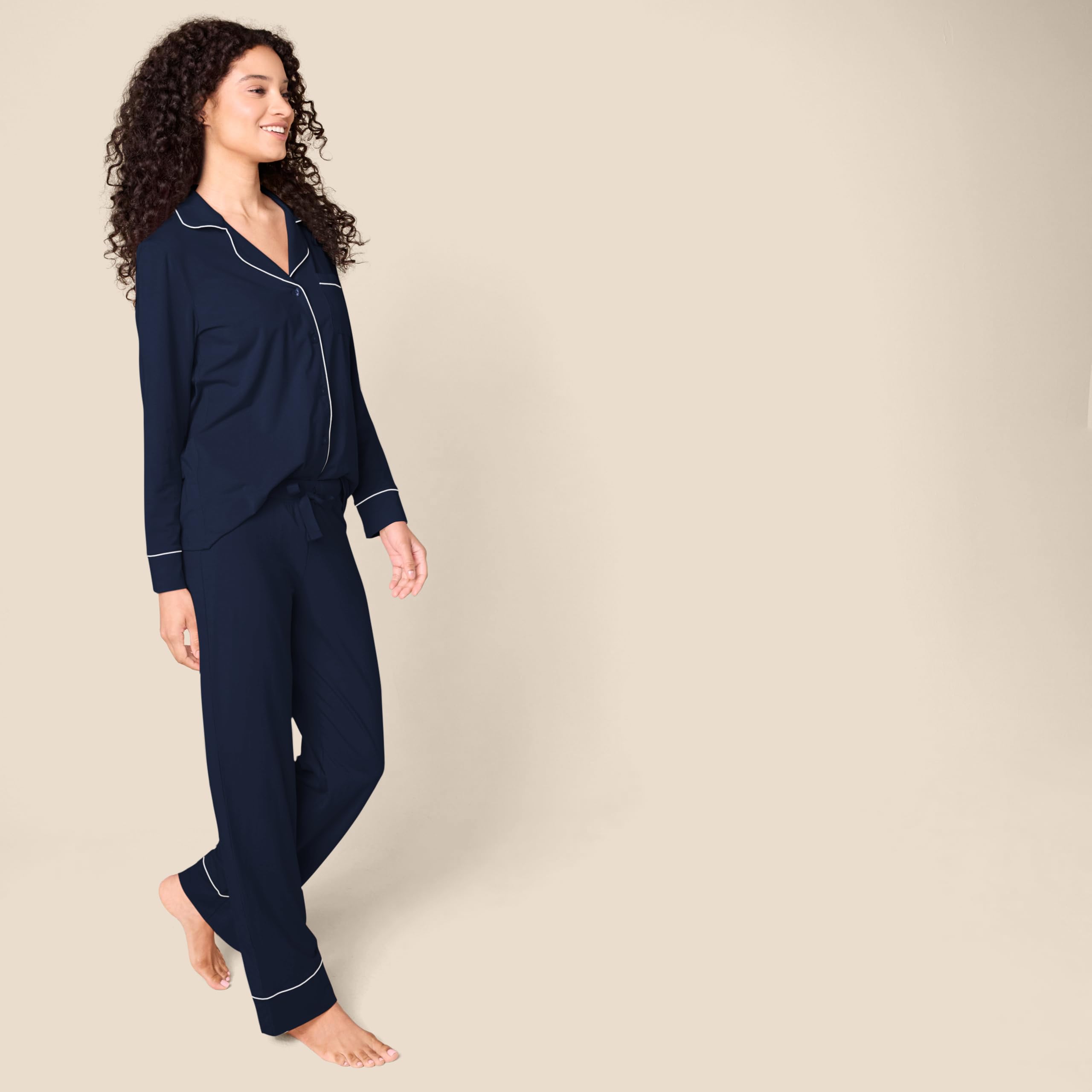 Amazon Essentials Camicia a Maniche Lunghe in Modal di Cotone e Pigiama a Tutta Lunghezza Donna