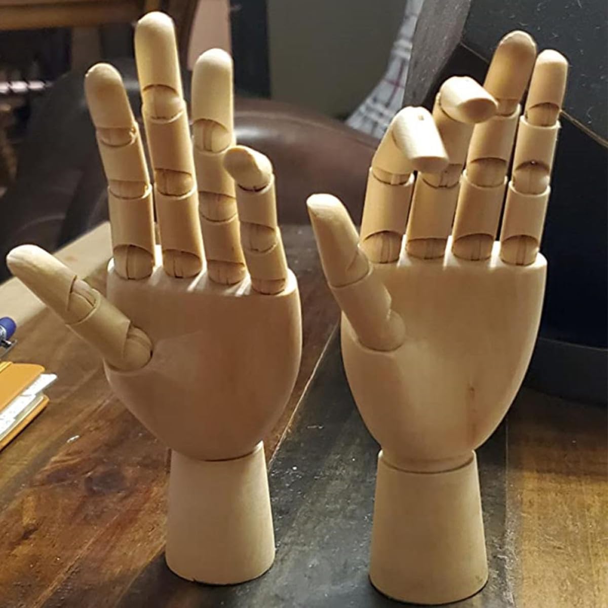 Zerodeko Modèle de Main en Bois Articulée Rotative pour Croquis et Dessin, 2 Pièces, Finition Kaki, Joints Mobiles, pour Étudiants et Garçon et Filles en Modélisation Artistique