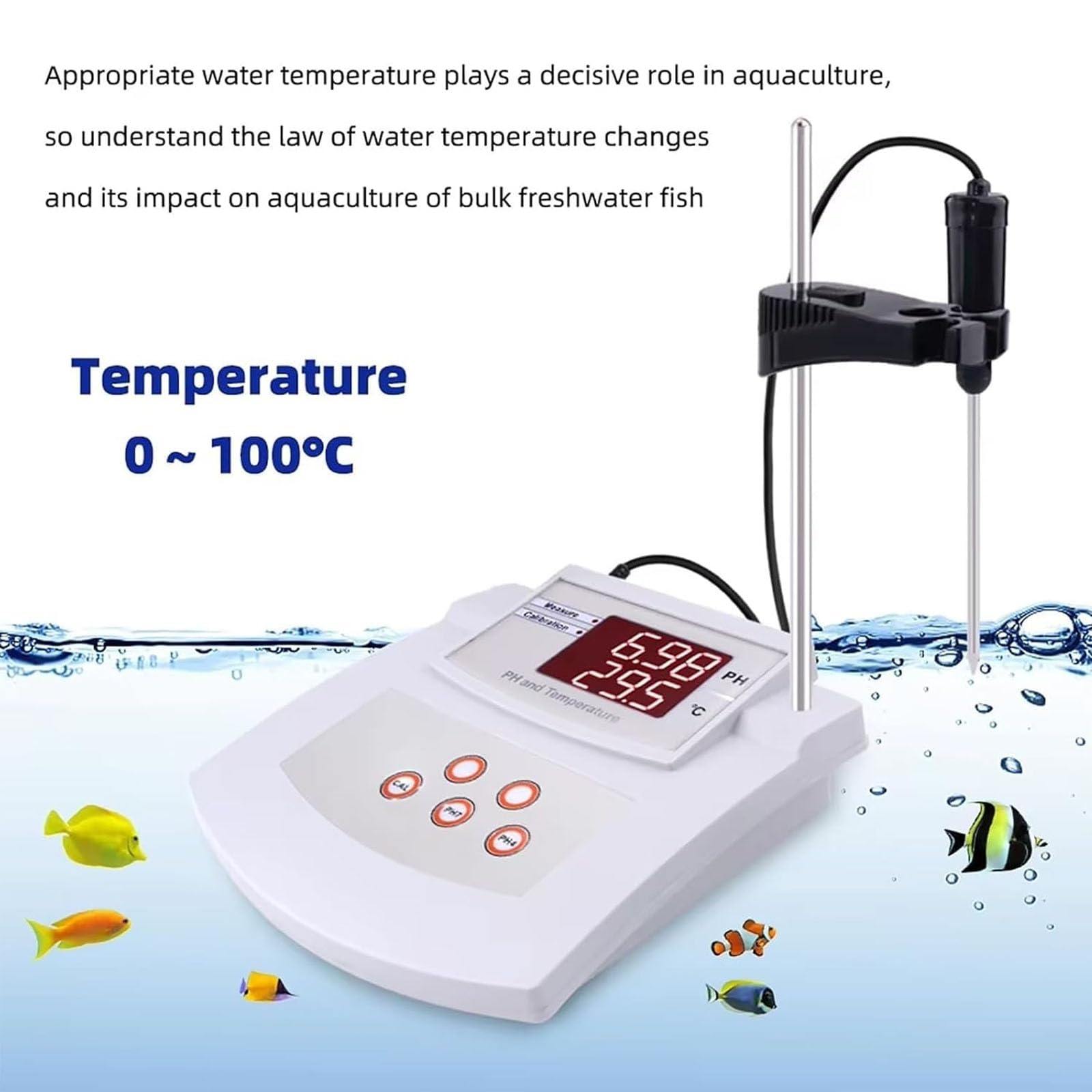 JOSBY Tisch-ph-Meter, Ph-wert- Und Temperaturmessgerät, Automatische Säurekalibrierung, Mit Led-anzeige Und Elektrodenständer Für Aquakultur, Labor, Trinkwasser Und Schwimmbäder