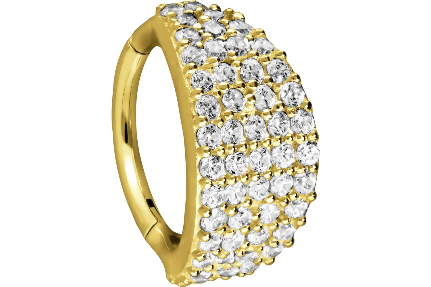 PIERCINGLINE 18 Karat Gold Piercing für Nase, Septum, Ohr, Helix oder Tragus Segmentring Clicker EINGEFASSTES KRISTALLSCHILD