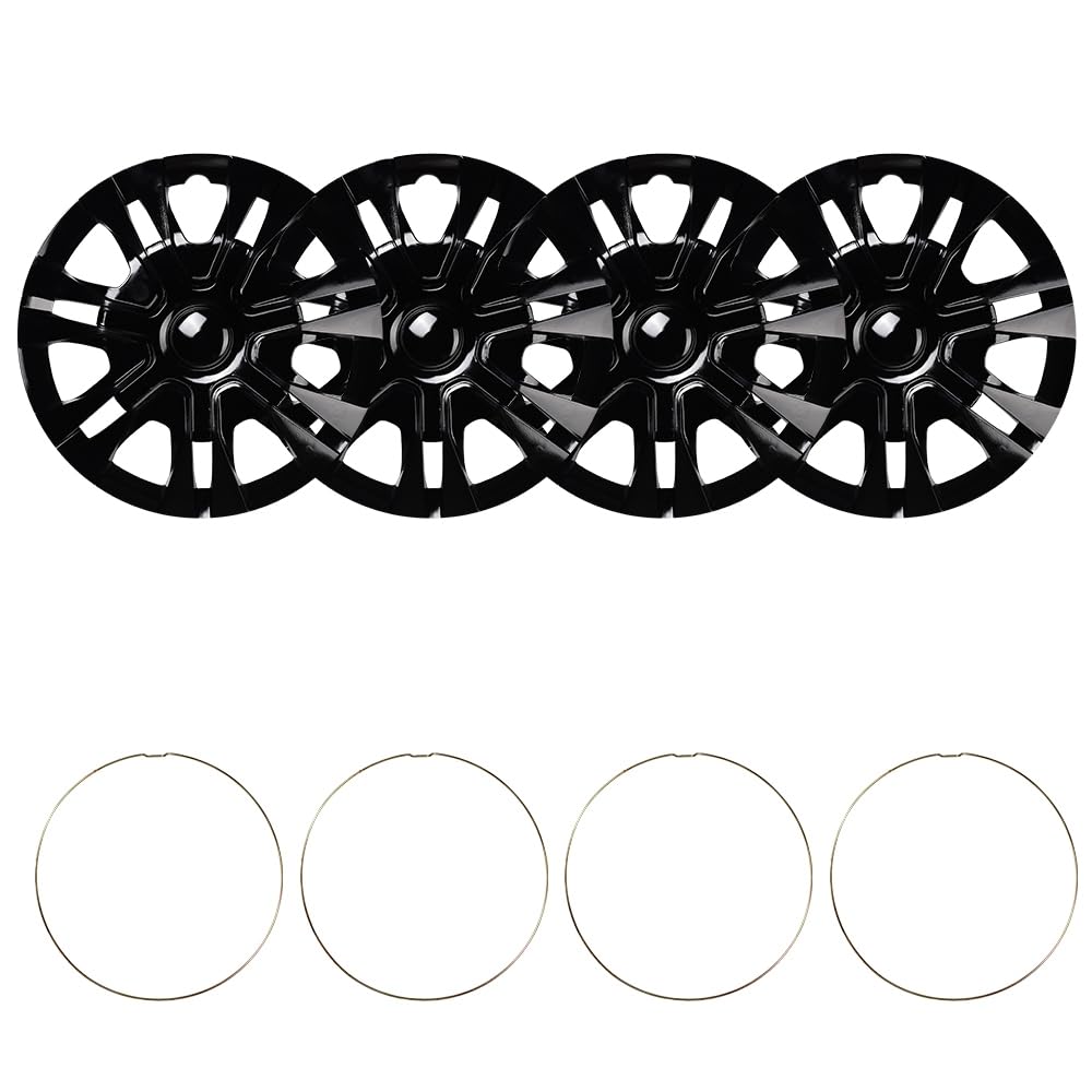 Blueshyhall Set di 4 copricerchi neri lucidi, per cerchi in acciaio in plastica ABS con verniciatura a doppio strato, opzione 12-15 pollici, copricerchi auto tuning accessori esterni (13")