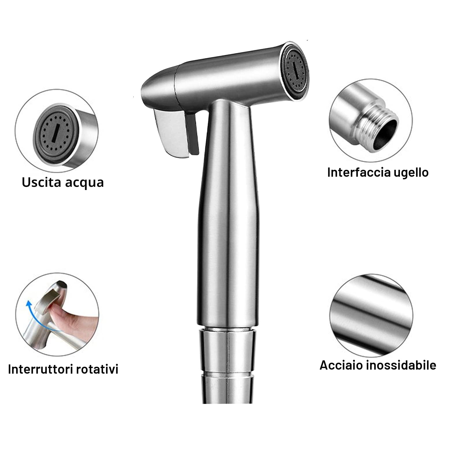 Bidet doccia a mano in acciaio inox, kit spruzzo per pannolini con rubinetto e tubo flessibile
