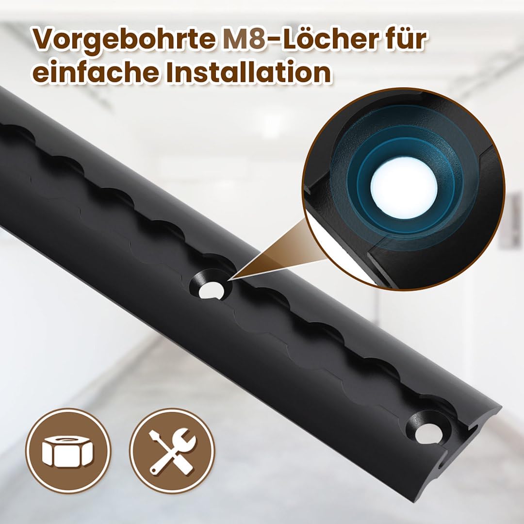 Airlineschiene Aluminium 4x1m Halbrund - Schwarz | Eloxierte Zurrschiene; halbrunde Form; inkl. Zurrösen & Endkappen; für Anhänger, LKW, Camper; hohe Stabilität & Langlebigkeit