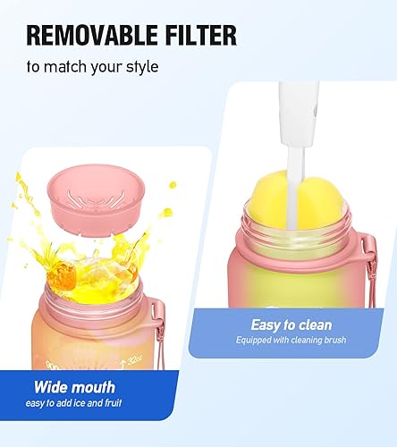 Miniatura 3 de Botella de agua motivacional de 32 oz24 onzas con marcador de tiempo, botellas de agua actualizadas sin BPA a prueba de fugas, las opciones incluyen