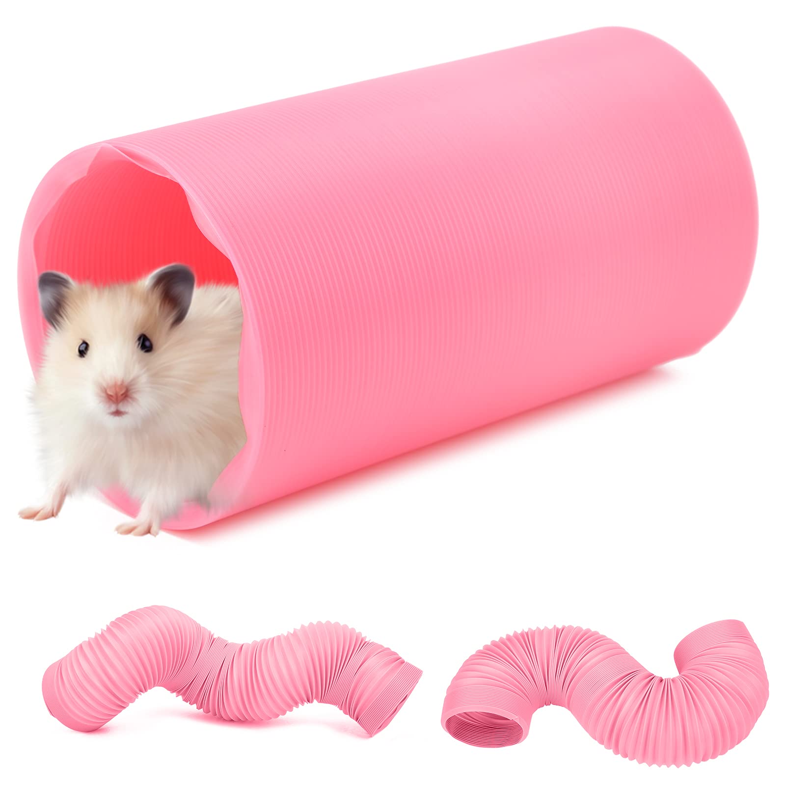 Retractable Pet Tunnel, Play Tunnel for Small Animals Retractable Tunnel Toy for Mink Guinea Pig Groundhog Hedgehog Chinchilla (Pink) - Image 2
