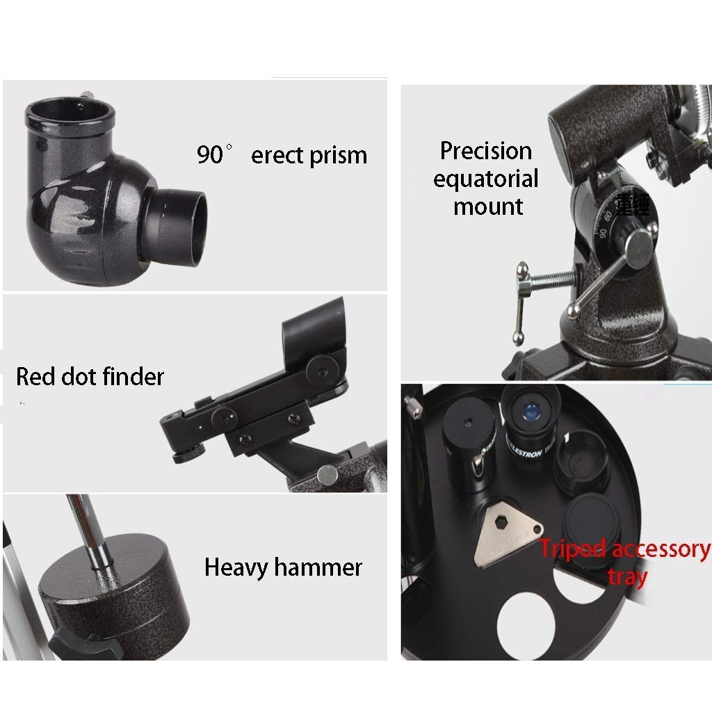 Telescopio con Prisma erecto de 90°, telescopio para Principiantes, Calibre portátil de 80 mm, Distancia Focal de 900 mm, telescopio Refractor con trípode y Bolsa de Transporte