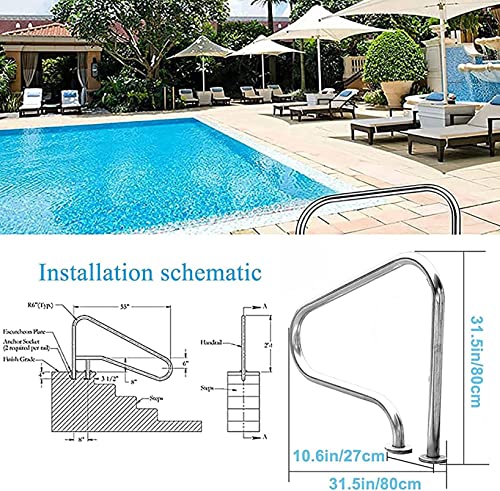 Corrimão Corrimão de Piscina em Aço Inoxidável, Punhos de Segurança 80x80CM para Entrada Subterrânea