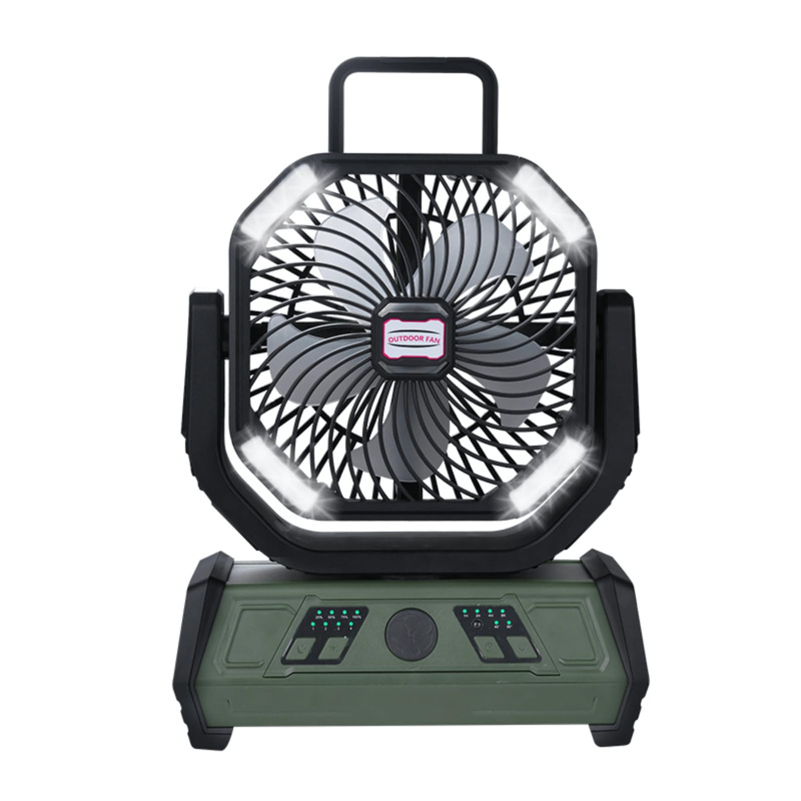 Ventilatore da campeggio ricaricabile con lanterna a LED e telecomando, alimentato a batteria da 20000 mAh, gancio per tende, 4 velocità, timer, ventilatore (green)