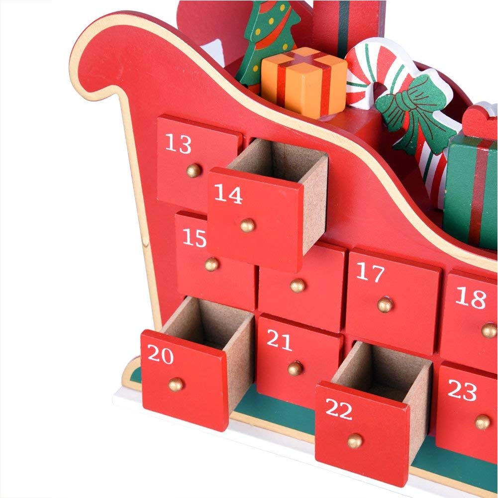 Bakaji Calendrier de l'Avent de Noël en bois avec 24 tiroirs numérotés pour surprise, décorations de Noël, maison (sange Père Noël)
